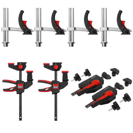 Bessey MFT-SET-A 14 tlg. Set zum fixieren und Spannen auf Multifunktionstischen zum sicheren Fixieren von Führungsschienen