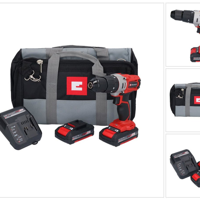 Einhell TE-CD 18/2 Li-Kit akumulatorowa wiertarka udarowa 18 V 44 Nm + 2x akumulator 1,5 Ah + ładowarka + torba