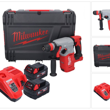 Milwaukee M18 BLHX-502X Marteau combiné sans fil 18 V 2,3 J Brushless ( 4933478892 ) + 2x batterie 5,0 Ah + chargeur + boîtier HD