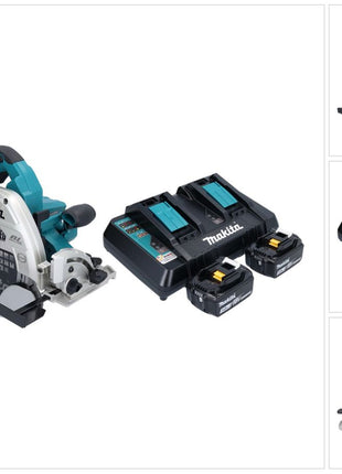 Makita DHS 900 PF2U Akku Handkreissäge 36 V ( 2x 18 V ) 235 mm Brushless + 2x Akku 3,0 Ah + Doppel Ladegerät + Bluetooth Adapter