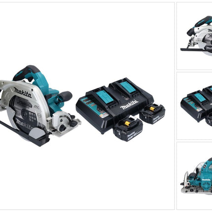 Makita DHS 900 PF2U Akku Handkreissäge 36 V ( 2x 18 V ) 235 mm Brushless + 2x Akku 3,0 Ah + Doppel Ladegerät + Bluetooth Adapter