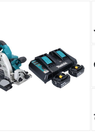 Makita DHS 900 PM2U scie circulaire à batterie 36 V (2x 18 V) 235 mm sans balais + 2x batterie 4,0 Ah + double chargeur + adaptateur Bluetooth