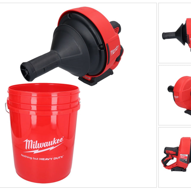 Limpiador de tuberías a batería Milwaukee M12 BDC6-0C 12 V (4933451634) + espiral + cubo - sin batería, sin cargador