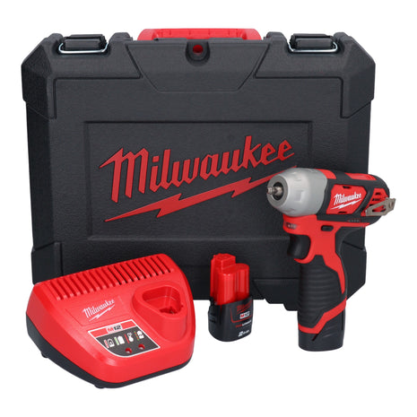 Milwaukee M12 BIW14-202C cordless impact wrench 12 V 50 Nm 1/4" ( 4933443897 ) + 2x rechargeable battery 2.0 Ah + charger + case