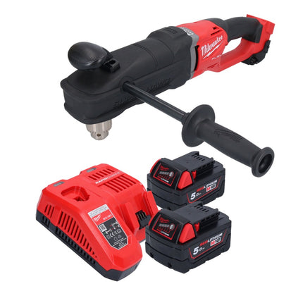 Milwaukee M18 FRAD2-502 perceuse d'angle sans fil 18 V 122 Nm Brushless + 2x batterie rechargeable 5,0 Ah + kit chargeur