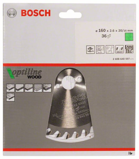 BOSCH Kreissägeblatt Optiline Wood Außen-Ø 160 mm Zähnezahl 36 WZ ( 4000815437 )