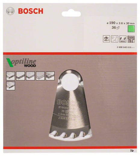 Hoja de sierra circular BOSCH Optiline Wood diámetro exterior 190 mm número de dientes 36 WZ (4000908913)