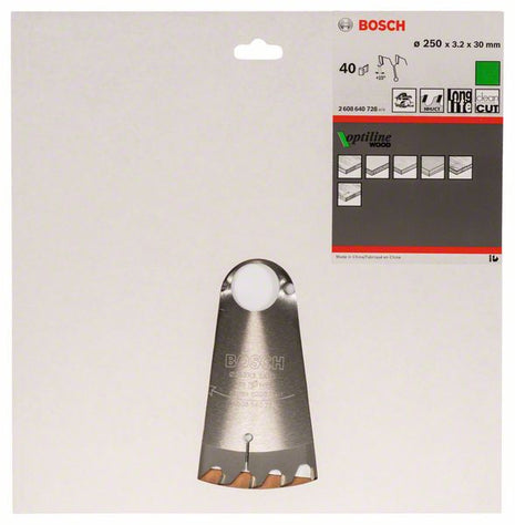 Lama circolare BOSCH Optiline Wood Ø esterno 250 mm Numero di denti 40 WZ ( 4000815445 )