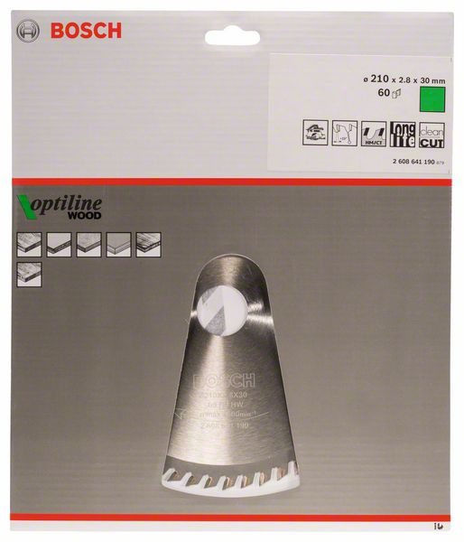 Hoja de sierra circular BOSCH Optiline Wood Ø exterior 210 mm Número de dientes 60 WZ ( 4000815442 )