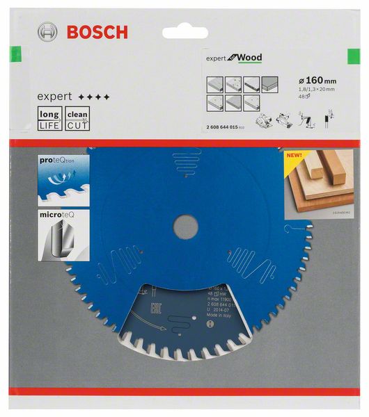 Hoja de sierra circular BOSCH Expert para madera Ø exterior 160 mm Número de dientes 48 WZ ( 8000342039 )