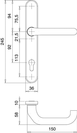 Juego de puerta de perfil EDI Kronos 1300/0035 acero inoxidable EST ( 3000200033 )