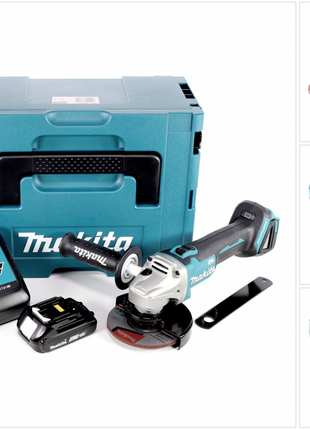 Makita DGA 506 RA1J Akku Winkelschleifer 18 V 125 mm Brushless + 1x Akku 2,0 Ah + Ladegerät + Makpac - Toolbrothers