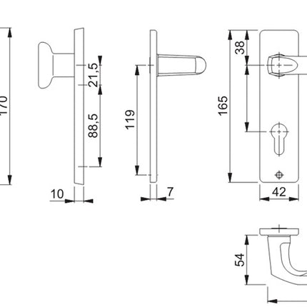 HOPPE Kurzschildgarnitur London 54/227K/202KP/AP/113 Aluminium F2 ( 3000252237 )