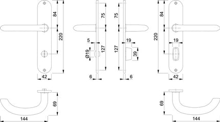 HOPPE set di rosette lunghe Marsiglia E1138Z/302 in acciaio inox F69 ( 3000252287 )