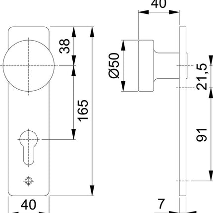 HOPPE Pomo placa corta 58/202K Aluminio F1 ( 3000252051 )