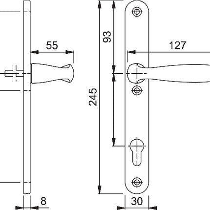 HOPPE 1/2 Profiltür-Garnitur New York 1810/3346SN Aluminium F9016 ( 3000203615 )