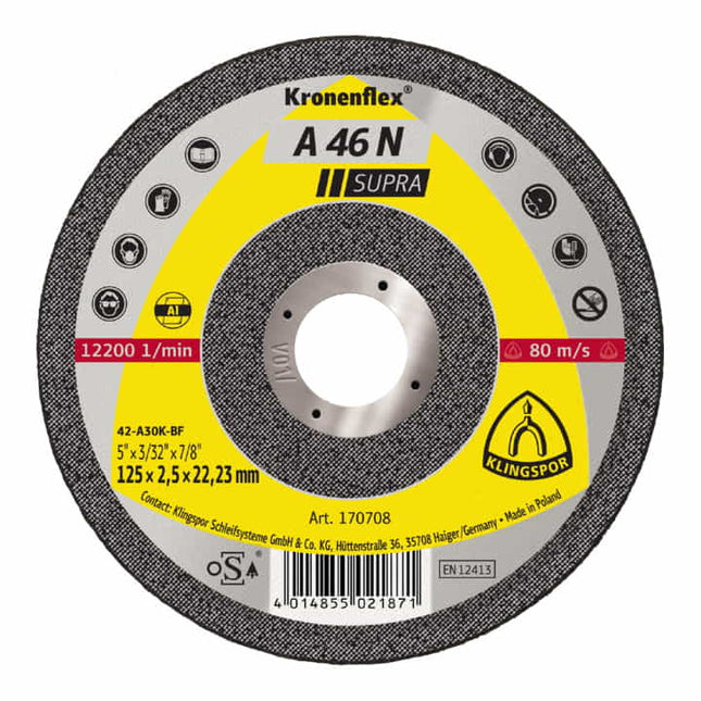 Disco de corte KLINGSPOR A 46 N Supra D125x2,5mm acodado ( 4000841037 )