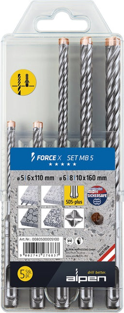 Set di trapani a percussione ALPEN Force X 5 pezzi SDS-plus ( 4000864677 )