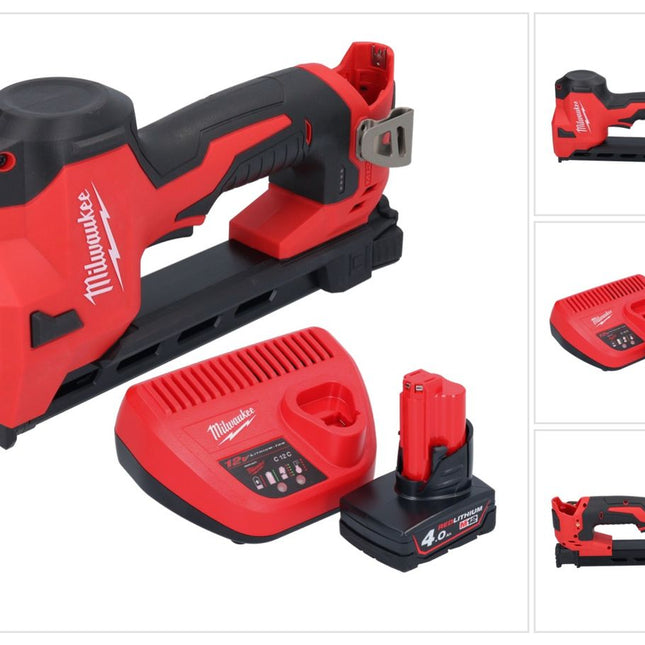 Grapadora a batería Milwaukee M12 BCST-401 12 V 19 x 25,4 mm + 1x batería 4,0 Ah + cargador