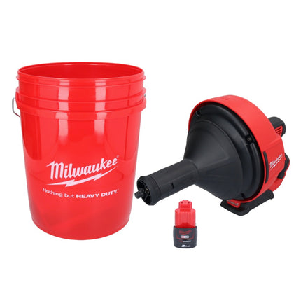 Limpiador de tuberías a batería Milwaukee M12 BDC8-201C 12 V + 1x batería 2,0 Ah + espiral + cubo - sin cargador