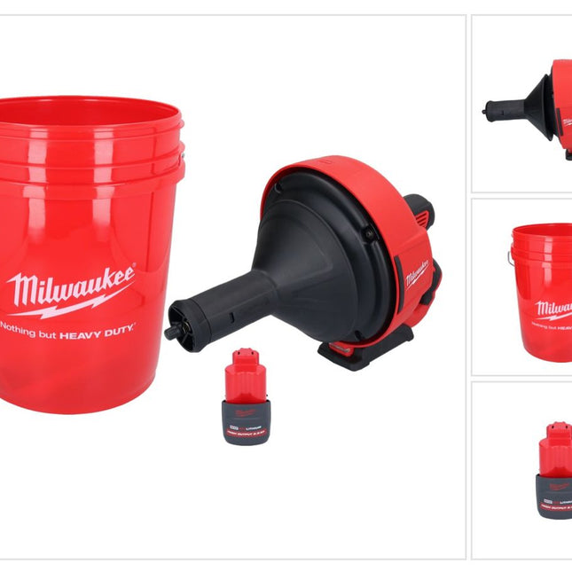 Milwaukee M12 BDC8-251C Akku Rohrreinigungsgerät 12 V + 1x Akku 2,5 Ah + Spirale + Eimer - ohne Ladegerät