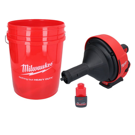Limpiador de tuberías a batería Milwaukee M12 BDC8-251C 12 V + 1x batería 2,5 Ah + espiral + cubo - sin cargador