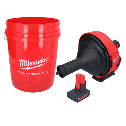 Limpiador de tuberías a batería Milwaukee M12 BDC8-501C 12 V + 1x batería 5,0 Ah + espiral + cubo - sin cargador
