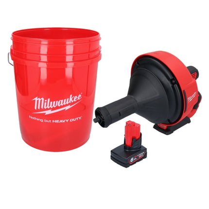 Milwaukee M12 BDC8-601C Akku Rohrreinigungsgerät 12 V + 1x Akku 6,0 Ah + Spirale + Eimer - ohne Ladegerät