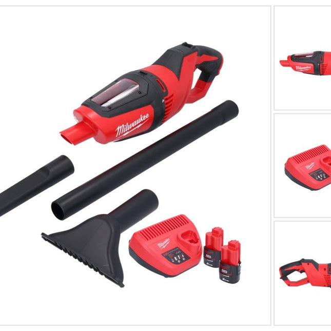 Milwaukee M12 HV-202 Akku Staubsauger 12 V + 2x Akku 2,0 Ah + Ladegerät