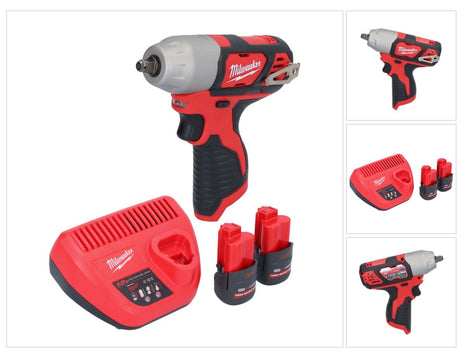 Llave de impacto inalámbrica Milwaukee M12 BIW38-252 12 V 135 Nm 3/8˝ + 2x baterías 2,5 Ah + cargador