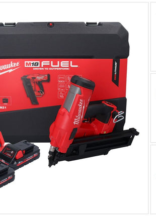 Cloueur à batterie Milwaukee M18 FFN21-302C 18 V 50 - 90 mm sans balais + 2x batteries 3,0 Ah + chargeur + coffret