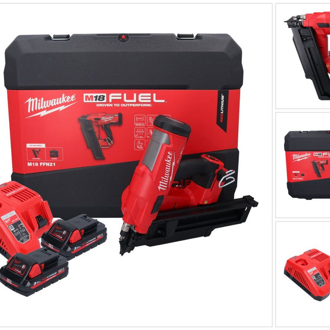 Cloueur à batterie Milwaukee M18 FFN21-302C 18 V 50 - 90 mm sans balais + 2x batteries 3,0 Ah + chargeur + coffret