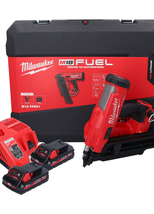 Cloueur à batterie Milwaukee M18 FFN21-302C 18 V 50 - 90 mm sans balais + 2x batteries 3,0 Ah + chargeur + coffret