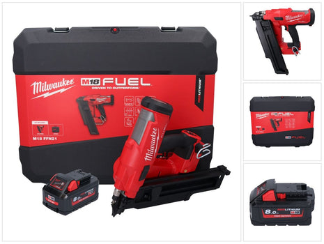 Clavadora a batería Milwaukee M18 FFN21-801C 18 V 50 - 90 mm sin escobillas + 1x batería 8,0 Ah + maletín - sin cargador