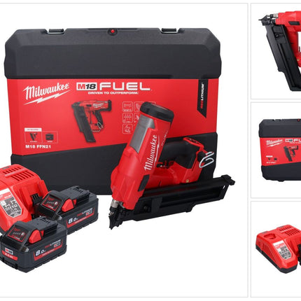 Clavadora a batería Milwaukee M18 FFN21-802C 18 V 50 - 90 mm sin escobillas + 2x baterías 8,0 Ah + cargador + maletín