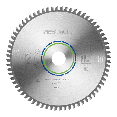 Festool HW 225x2,6x30 TF68 Circular saw blade Aluminium / Plastics ( 488291 ) 225 x 2,6 x 30 mm 68 teeth for aluminium, non-ferrous metals, plastics, PVC