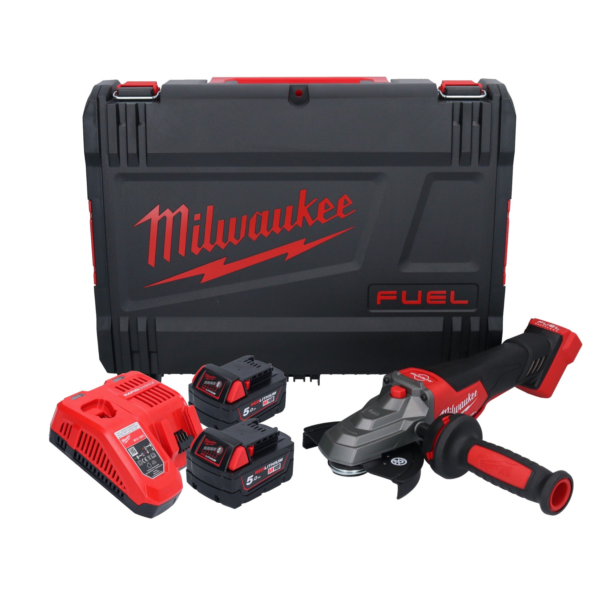 Milwaukee M18 FSAGF125XPDB 502X Akku Flachkopf Winkelschleifer 18 V 125 mm Brushless 2x Akku 5 0 Ah Ladegeraet HD Box 0 - toolbrothers