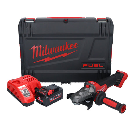 Amoladora angular de cabeza plana a batería Milwaukee M18 FSAGF125XPDB-801X 18 V 125 mm sin escobillas + 1x batería 8,0 Ah + cargador + caja HD