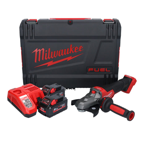 Amoladora angular de cabeza plana a batería Milwaukee M18 FSAGF125XPDB-802X 18 V 125 mm sin escobillas + 2x baterías 8,0 Ah + cargador + caja HD