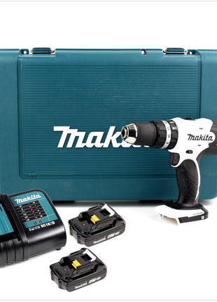 Makita DHP 453 SAE W Akku Schlagbohrschrauber 18 V 42 Nm weiß + 2x Akku 2,0 Ah + Ladegerät + Koffer - Toolbrothers