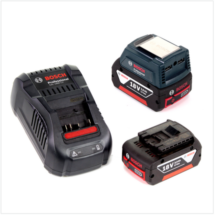 Bosch USB Power Set 18 V mit GAA Professional USB Adapter für 14,4 V / 18 V Akkus + 2x GBA 18V 3,0 Ah Li-Ion Einschub Akku + 1x Schnell Ladegerät GAL 1880 CV - Toolbrothers