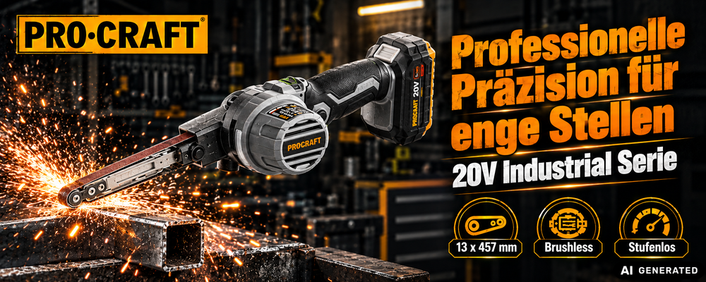 ProCraft Industrial PFA20A-BB Akku Bandfeile 20 V 13 x 457 mm Brushless + 1x Akku 8,0 Ah + Ladegerät