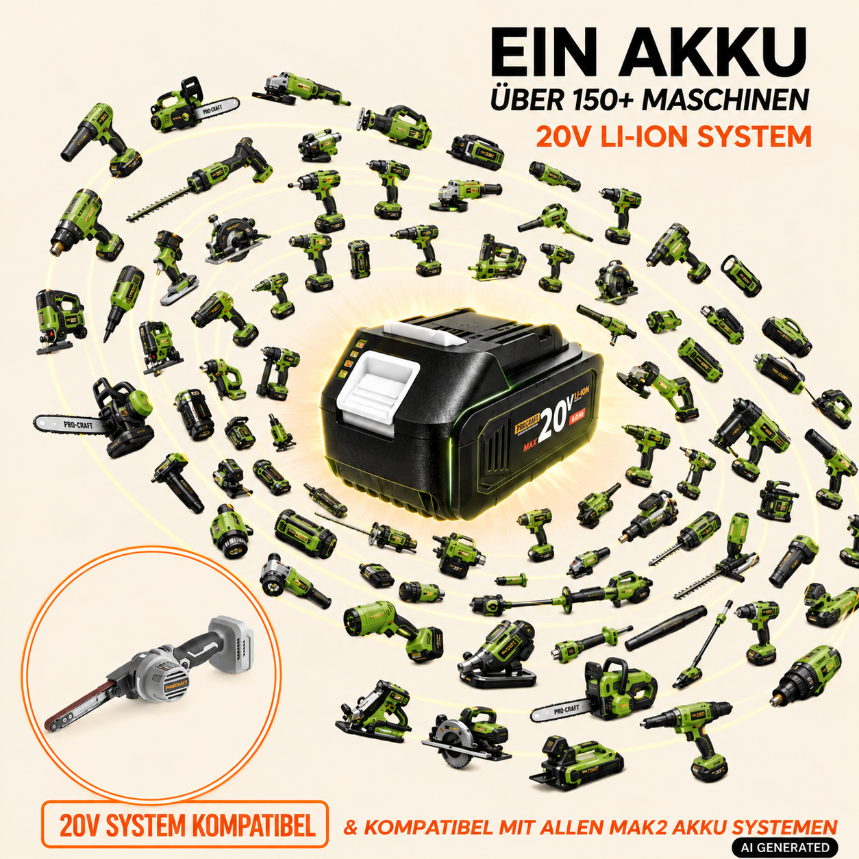 ProCraft Industrial PFA20A-BB Akku Bandfeile 20 V 13 x 457 mm Brushless + 1x Akku 8,0 Ah + Ladegerät