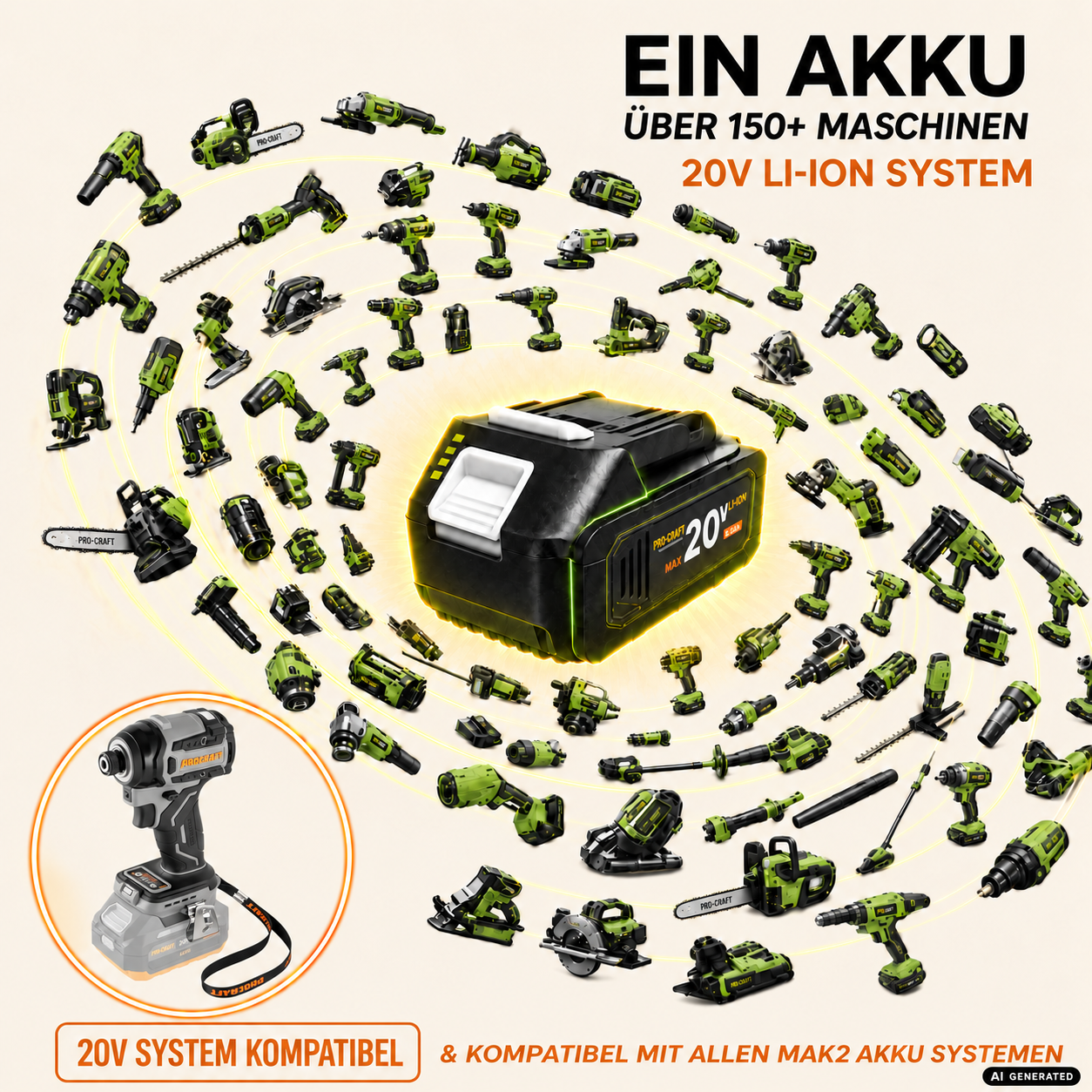 Procraft Industrial ID20Abb Akku Schlagschrauber 20 V 180 Nm 1/4" + 1x Akku 4,0 Ah - ohne Ladegerät