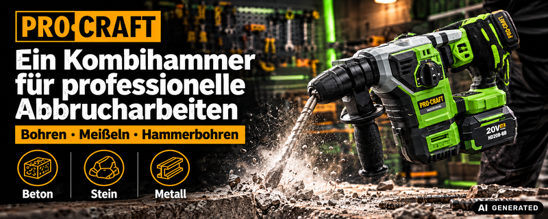 Procraft Industrial HD20B-BB-C Akku Kombihammer 20 V 5 J SDS plus Brushless + Koffer - ohne Akku, ohne Ladegerät