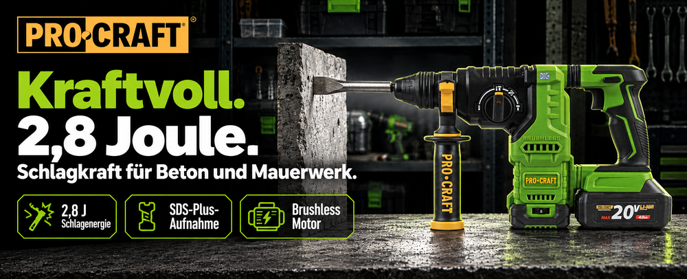 Procraft PHA30bb Trapano a percussione a batteria 20 V 2,8 J SDS plus Brushless Solo - senza batteria, senza caricabatteria