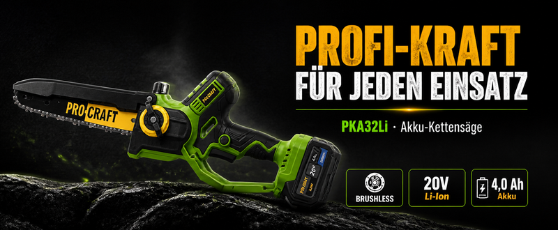 Procraft PKA32Li tronçonneuse à chaîne sans fil 20 V 203 mm Brushless + 1x batterie 4,0 Ah + chargeur + coffret