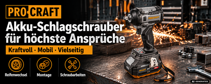Procraft Industrial IW550Abb Akku Schlagschrauber 20 V 550 Nm 1/2" + 1x Akku 4,0 Ah + Ladegerät