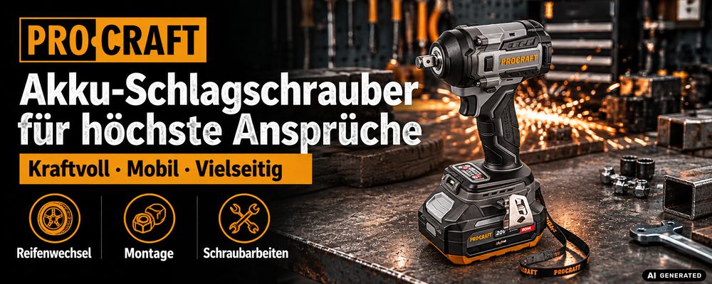 Procraft Industrial IW550Abb Akku Schlagschrauber 20 V 550 Nm 1/2" + 2x Akku 2,0 Ah + Ladegerät