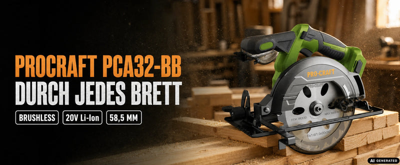 Procraft PCA32-BB Akku Handkreissäge 20 V 165 mm Brushless + 2x Akku 2,0 Ah + Ladegerät